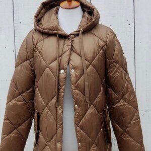 Michael Kors Women's Hooded Quilted Puffer Coat Lightweight Brown Size M